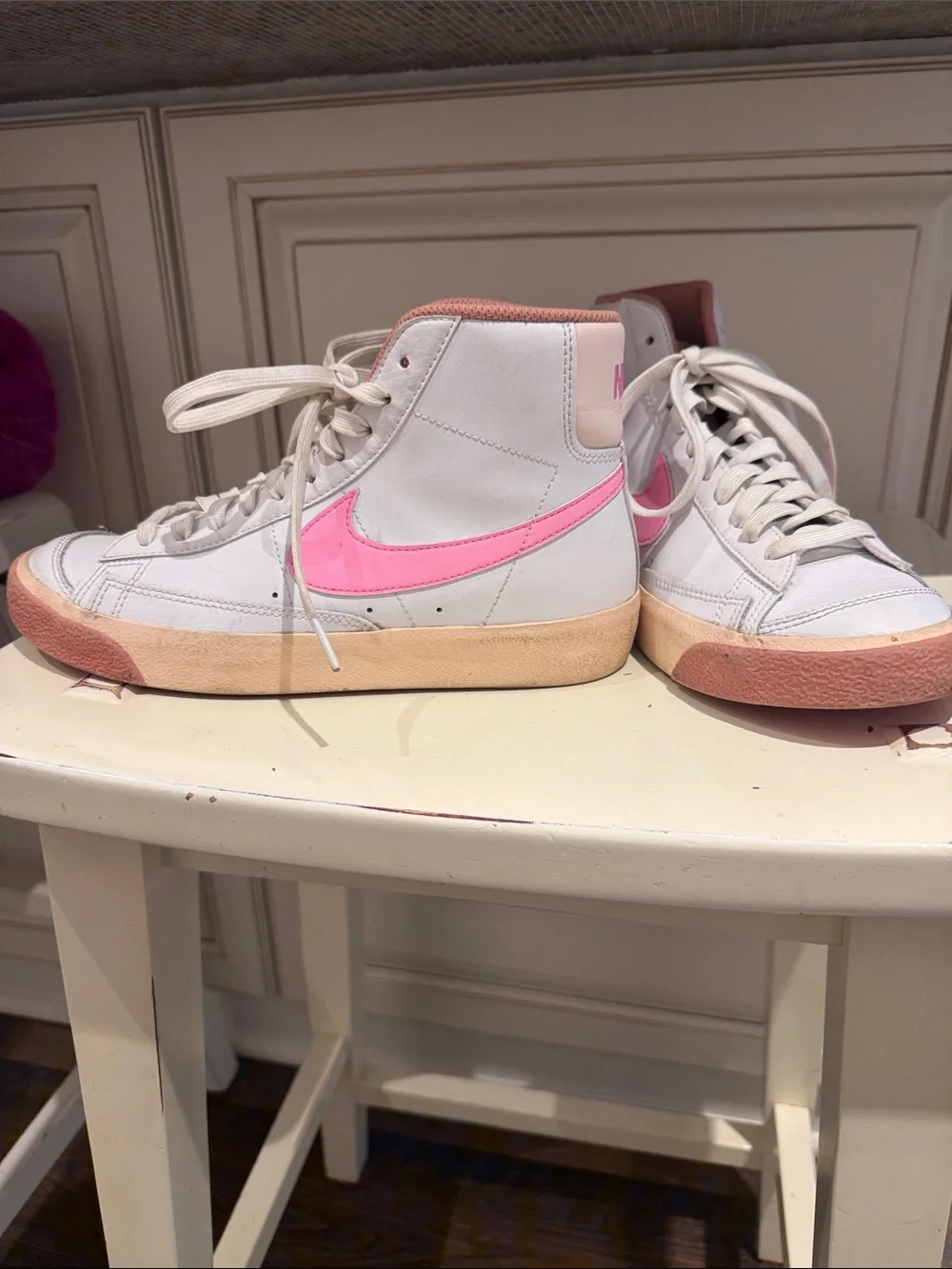 Nike Blazer White High-Top Sneakers with Pink Swoosh